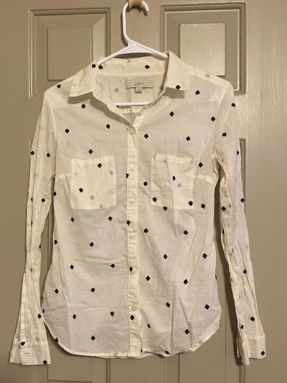 Women's Loft Blouse White with Black Embroidery Size S